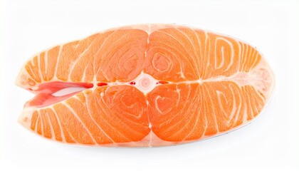 Fresh salmon steak fillet with visible texture and meat pattern on a clean white surface