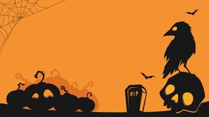 This spooky and hilarious Halloween animation features pumpkin silhouettes, a crow perched on a skull, spider webs, bats, and a tombstone. Perfect for seasonal event videos, party invitations, Horror - Powered by Adobe
