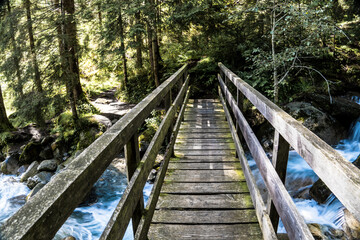Brücke über Bergbach im Ahrntaler Wald, Südtirol