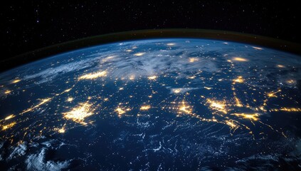 Earth from space glowing city lights at night