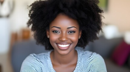 Smiling Black Woman Portrait Headshot Happy Afro Hair