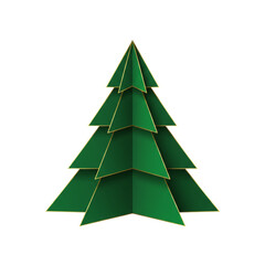 Obraz premium Origami Green Christmas Tree with Gold Folded Edges Geometric Paper Craft Festive Holiday Decoration Vector Illustration Isolated on Transparent Background