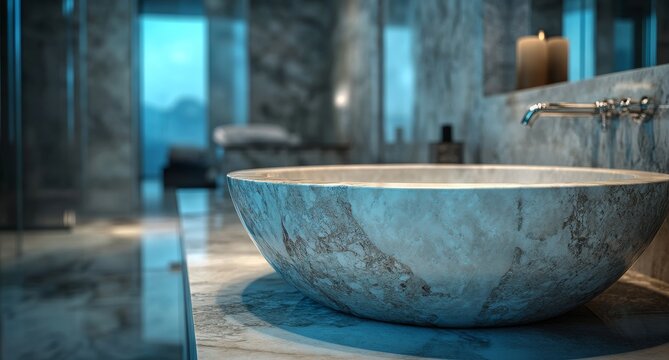 A marble counter table top in the background provides an ideal setting for mockup montages of product displays or design layouts