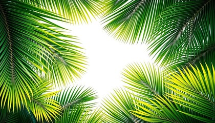 Obraz premium Tropical palm leaves form a lush, vibrant frame, sunlight, leaves