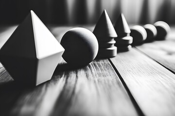Abstract Geometric Shapes on Wooden Surface Monochrome Photography