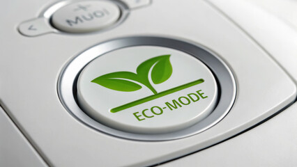 Eco-friendly button highlighting energy-saving features with a green leaf symbol.