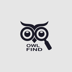 A clever and minimal logo featuring a stylized owl with a magnifying glass as its eye. This design is perfect for brands related to search engines, data analysis, research, consulting, or any business