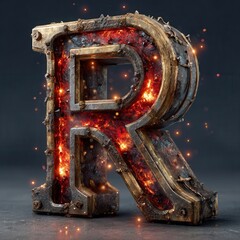 Discover powerful, fiery letter R designs radiating molten energy and industrial strength, perfect for bold branding and dynamic projects.