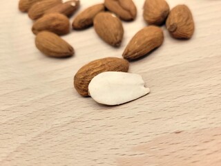 Pile of raw almonds as natural snack