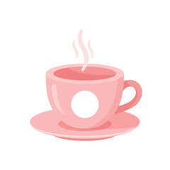 Inviting cup of hot pink tea with rising steam, perfect for a cozy morning break or relaxing afternoon
