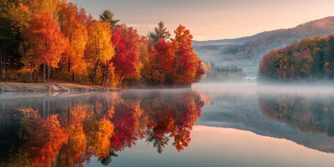 Naklejka premium A high resolution landscape of a serene mountain lake in Autumn Time