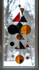 Geometric shapes hanging by window