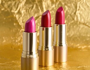 Three lipsticks on a gold background