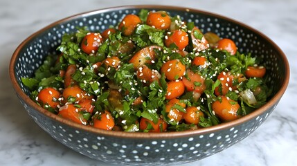 Delicious Sesame Tomato Salad Bowl Fresh Herb Parsley Cilantro Recipe