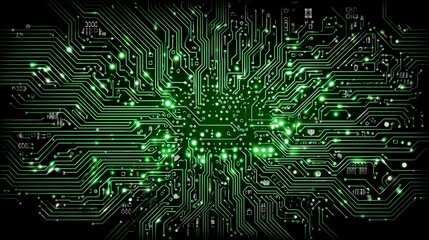 Dive into the digital age with this vibrant glowing green circuit board, perfect for cutting-edge tech designs, futuristic concepts, and innovative technology projects that demand attention