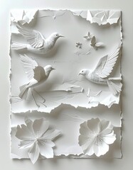 White paper art birds & flowers