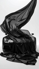Car unveiling with black silk cloth