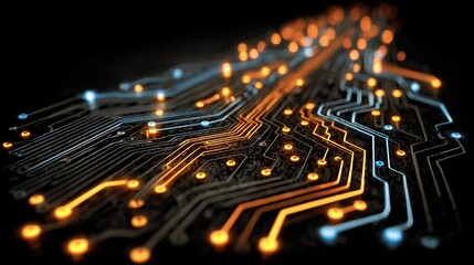 Explore a vibrant, glowing circuit board illuminating the path to innovative tech solutions and cutting-edge designs for futuristic projects and technology advancements today