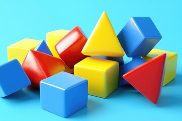 Obraz premium Colorful blocks on bright cyan surface