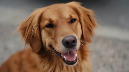 A cheerful golden retriever dog sits outdoors, exuding joy and companionship, as it captures the essence of loyalty and the bond between humans and animals.