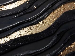 Abstract Black Gold Liquid Swirls Texture Background