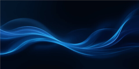 Futuristic digital art of an abstract blue wave with light and smoke showing a smooth curve and line pattern on a black backdrop