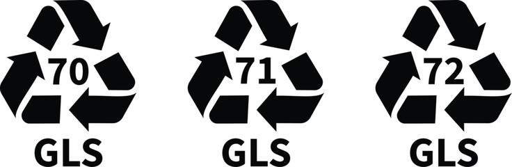 Glass recycling symbol set.70, 71, 72 GLS, Glass recycling code 70, 71, 72 GLS, vector illustration
