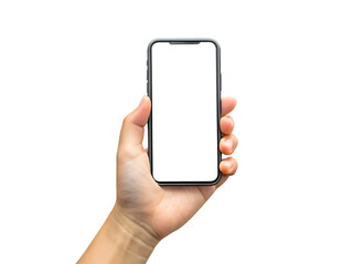 mobile phone screen mockup in case hand holding isolated on white background, png, ai generated