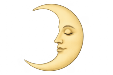 Sleeping crescent moon face vintage illustration