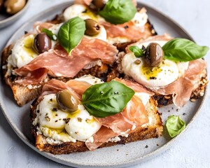 Delicious Prosciutto, Mozzarella, and Olive Crostini Appetizer