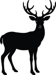 Fototapeta premium A beautiful vector silhouette illustration of a wild stag deer with magnificent antlers for nature design and hunting