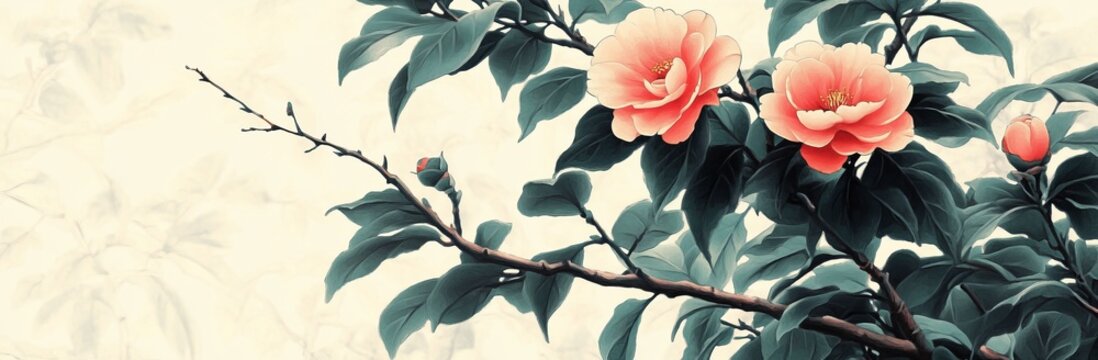 Purple blooms, rendered in delicate watercolor, climb a whimsical pastel trellis