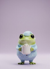 Cozy Froggy Sipping Cocoa A Charming 3D Render of Relaxation and Warmth in a Peaceful Setting. Generative AI