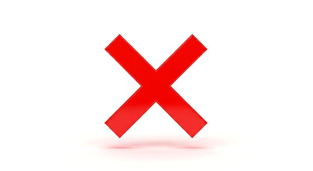 A shiny red x mark on a white background casting a soft shadow beneath it in a studio setting ai generated