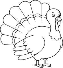  create Vector illustration of thanksgiving turkey isolated on white background. Simple outline turkey for kids, coloring book.