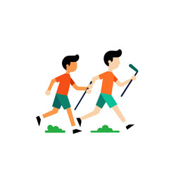 Two cartoon men with poles walking outdoors on a black background