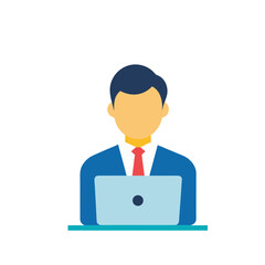 Business professional working on laptop computer in flat design style