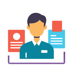 Person with documents and information icons representing data and records