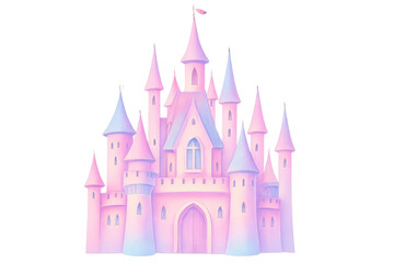 Fototapeta premium Pink fairytale princess castle with magical spires