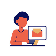 Person at computer displaying email icon on screen