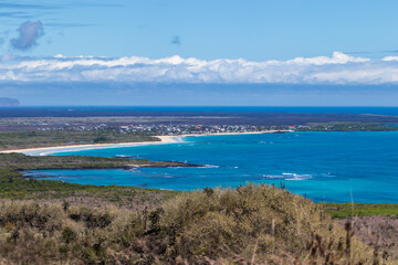 Puerto Villamil on isla isabela aerial view of village and beach in galapagos islands, ecuador