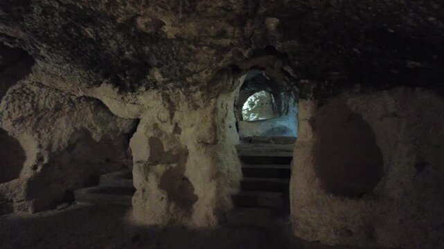 The passages of the underground city Derinkuyu, Cappadocia, Turkiye