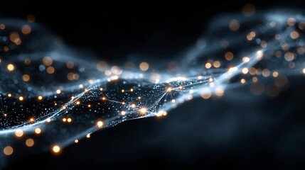 Stunning abstract network with glowing nodes conveys high tech innovation and digital connectivity, perfect for modern technology, science, and data driven campaigns