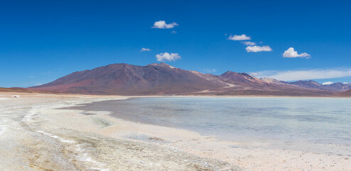 Laguna Blanca landscape,Bolivia. Beautiful bolivian panorama. White lagoon and mountains