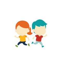 Two cartoon children running together with joyful energy