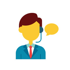 Stylized call center operator with headset and speech bubble illustration