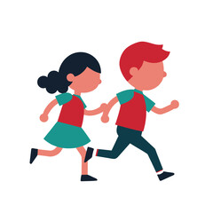 Two diverse children holding hands and running together joyfully