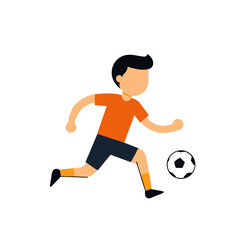Energetic cartoon soccer player dribbling a ball on a black background