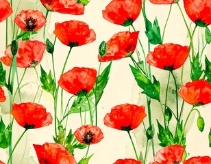 Obraz premium Watercolor poppy floral pattern