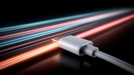 Experience lightning-fast data transfer with this sleek USB-C cable, perfect for showcasing high-speed connectivity and modern technology in your next project or advertisement